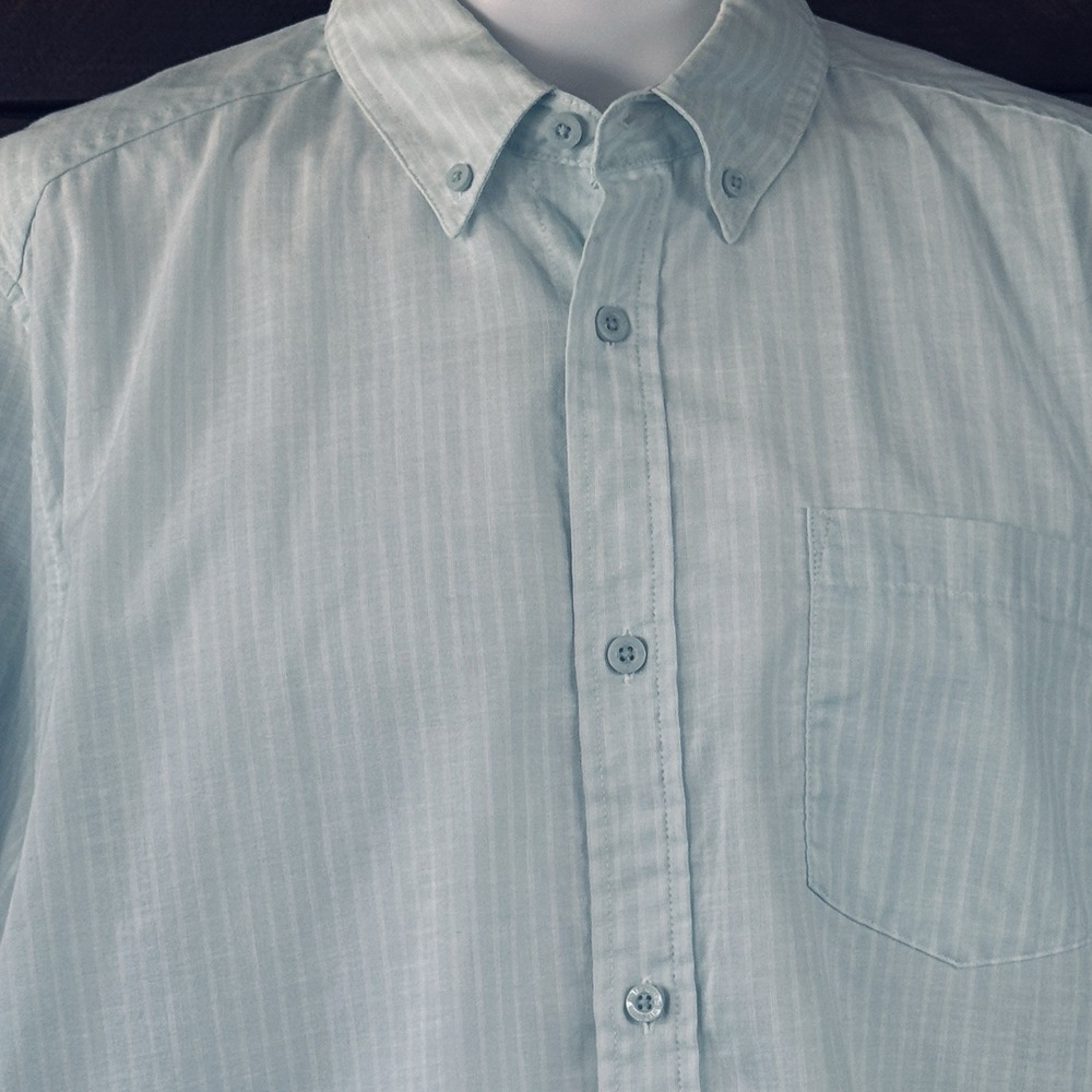 Patagonia Mens XL Worn Wear  Shirt Ticking Stripe Organic Cotton Blend Lt Blue - Picture 5 of 10